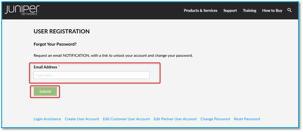 How do I reset my password in Juniper Support Portal