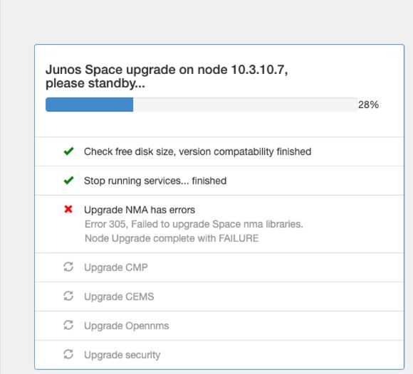 Junos Space upgrade fails due to nma error 305