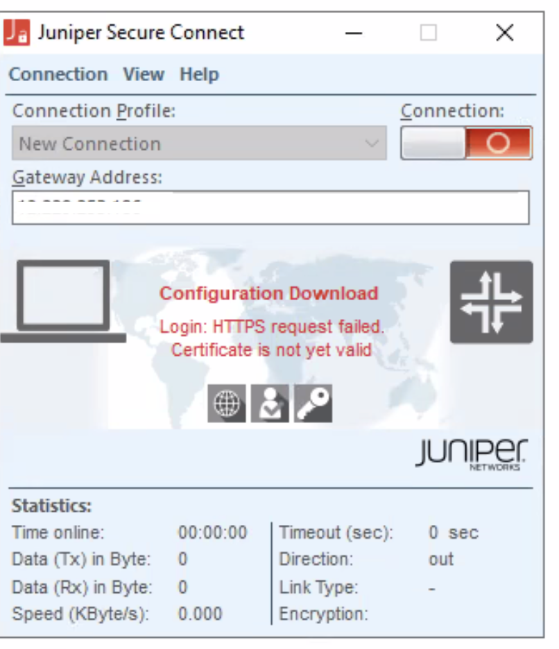 [Juniper secure connect] "Login: HTTPS request failed. Certificate is ...
