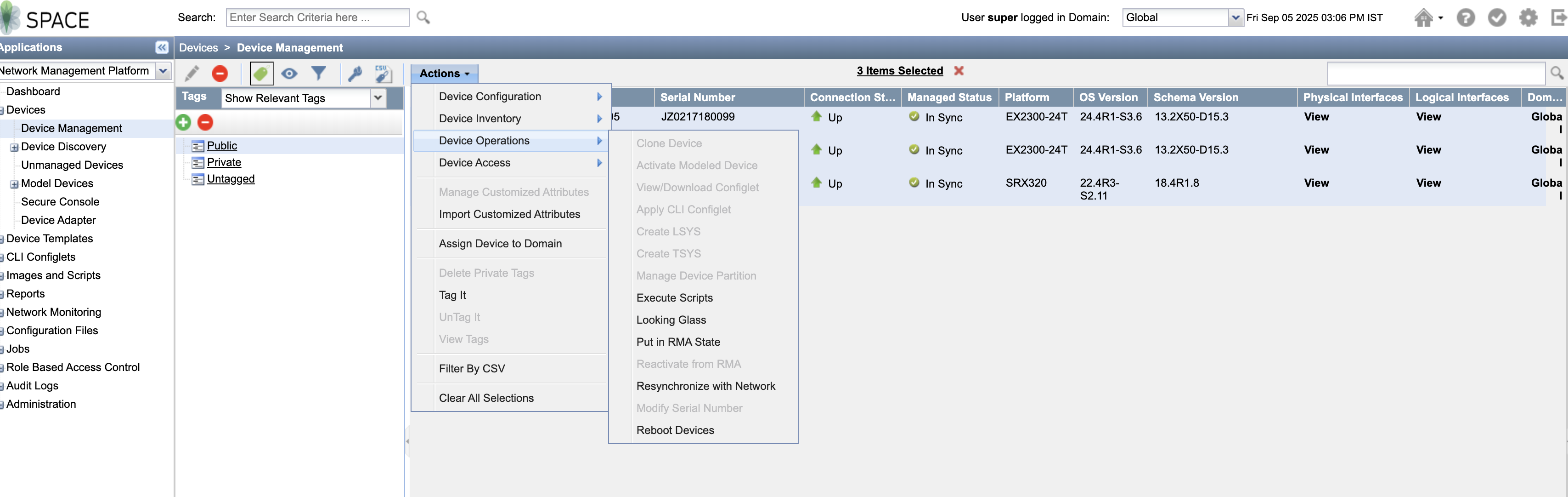 [Junos space] Getting the show command output of managed device in ...