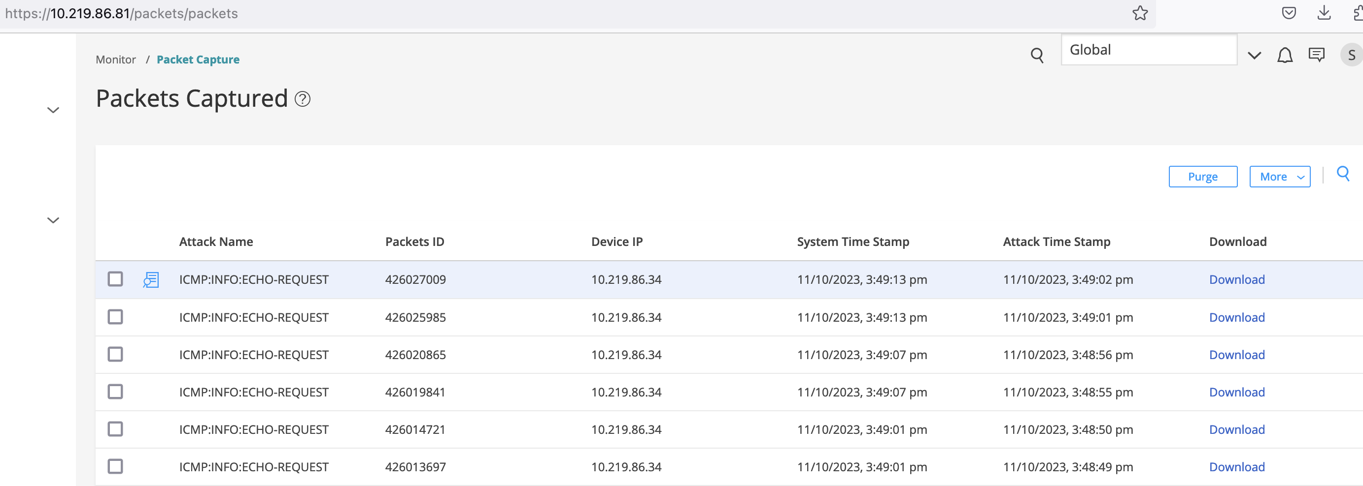 [Junos Space] Packet capture data is not visible in the Security ...