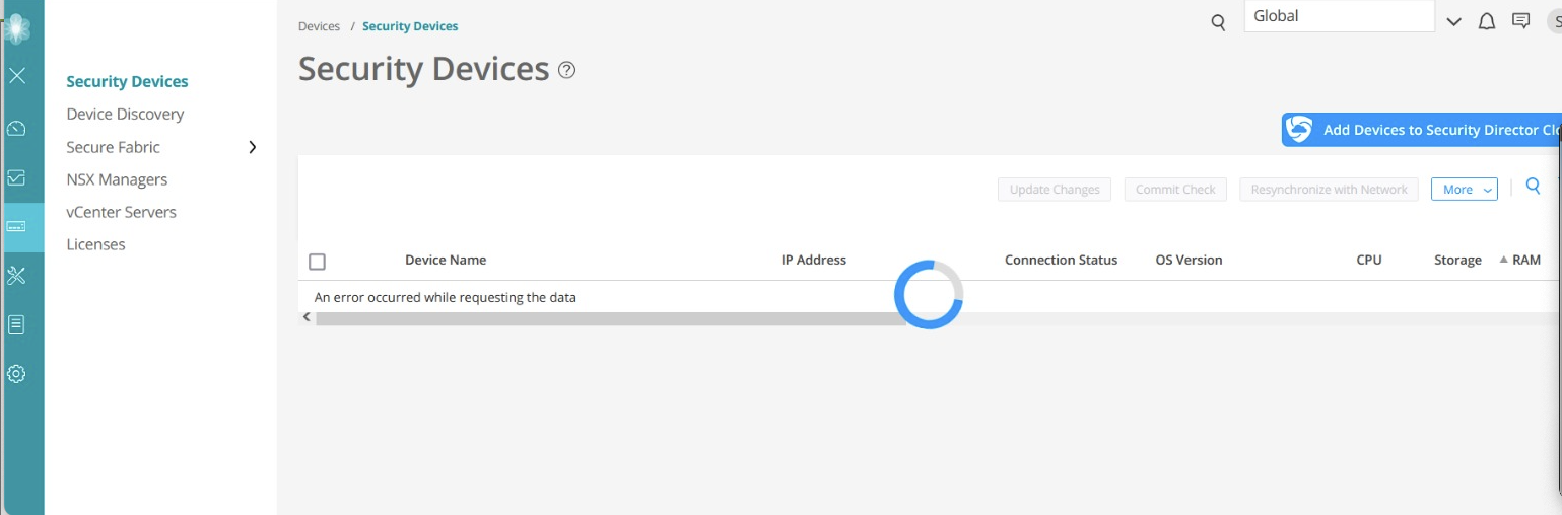 [Security Director] An error occurred while requesting the data in ...