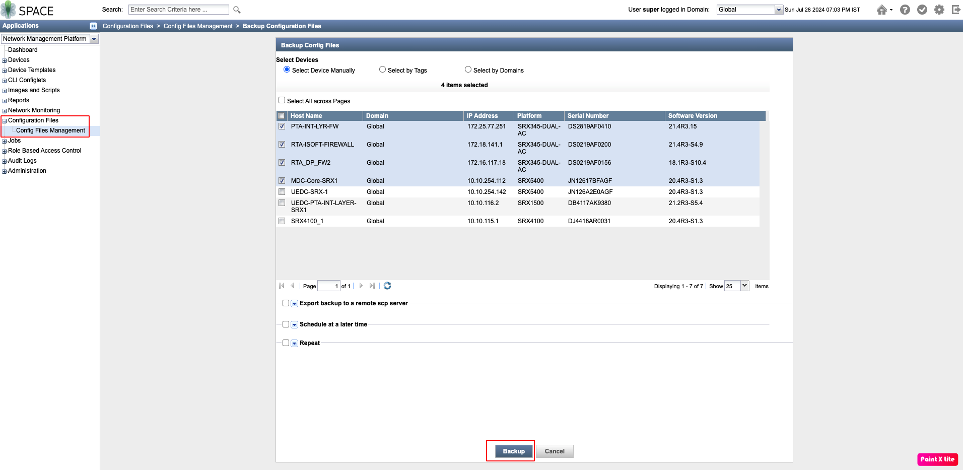 [Junos Space] Device Configuration Files Not Listed for Newly ...