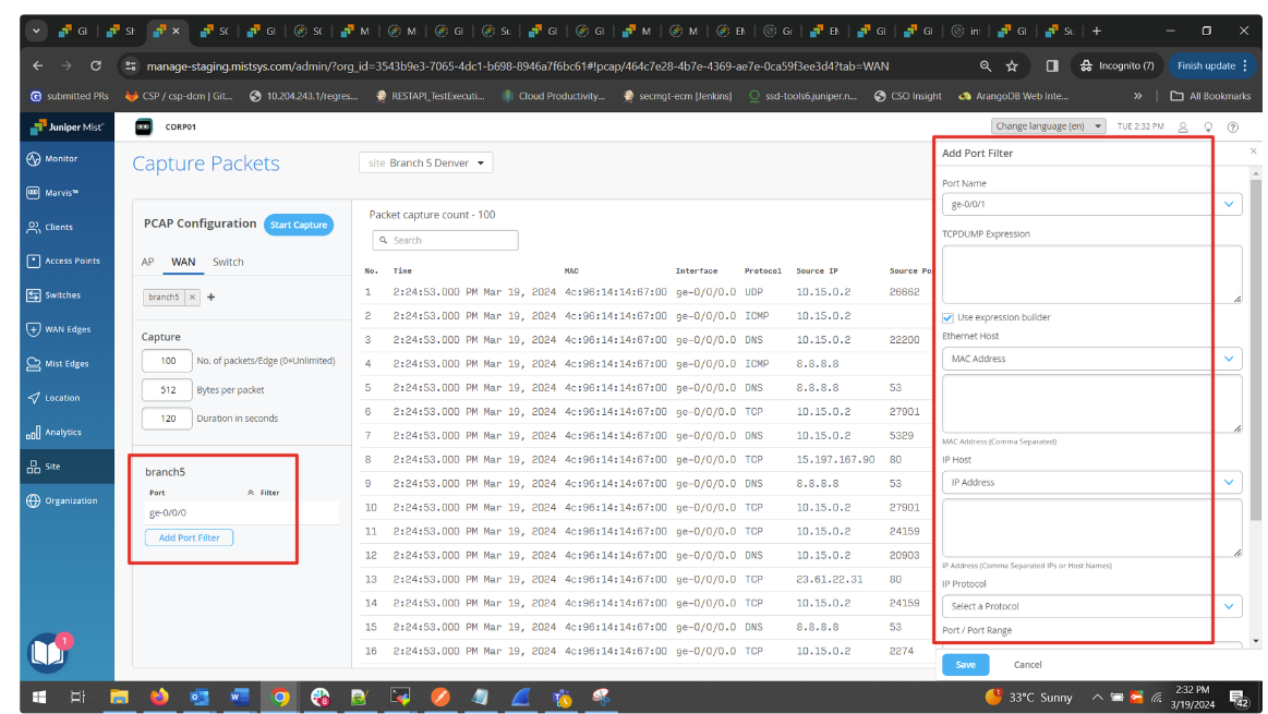 How to configure Pcap on mist