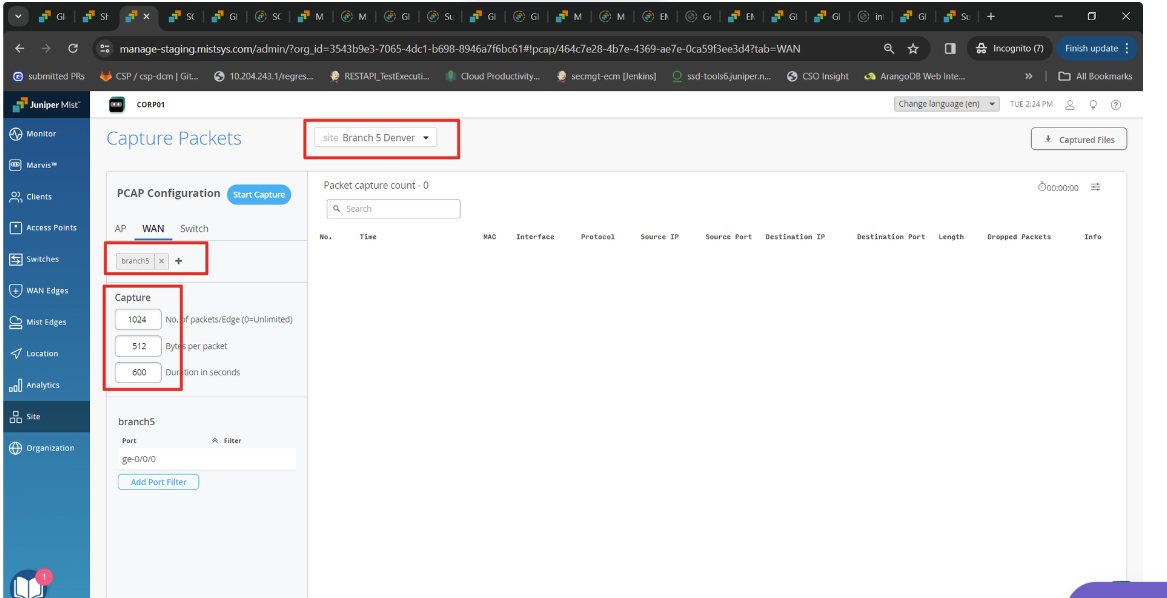 How to configure Pcap on mist
