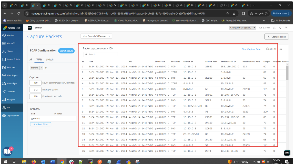 How to configure Pcap on mist