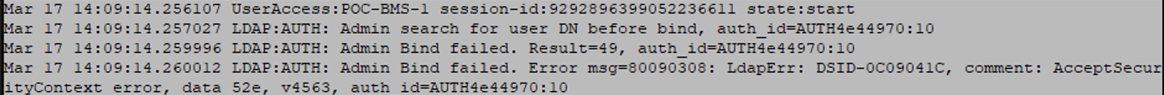 LDAP:AUTH: Admin Bind failed