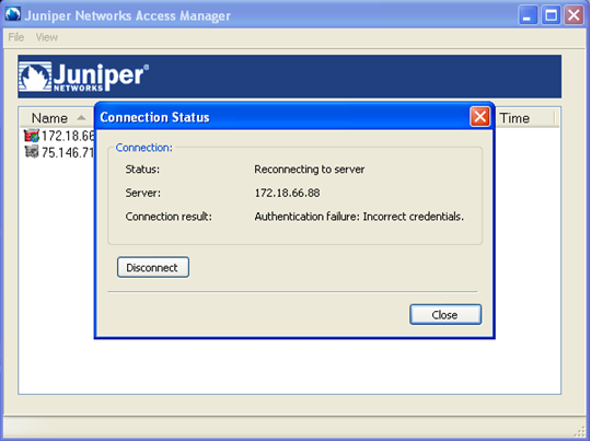  Dynamic VPN Access Manager Client Gets Authentication Failure Incorrect Credentials Error 