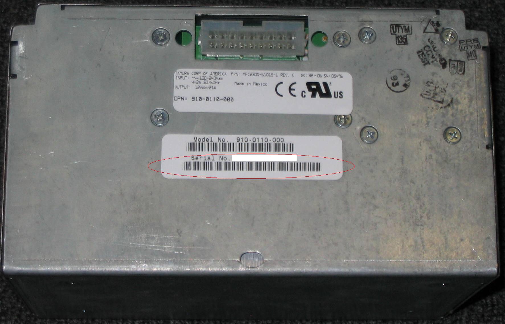 How to find the serial number of a Power Supply on an ISG2000