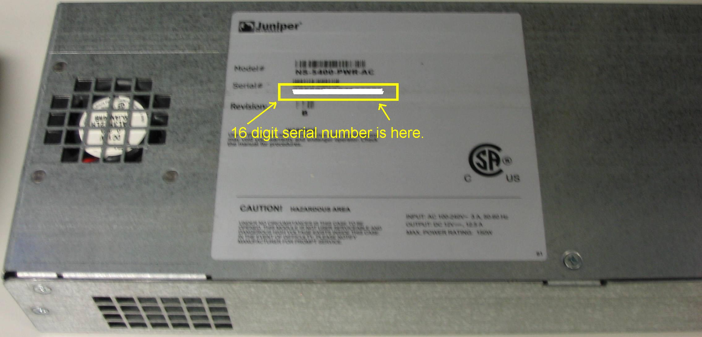 How to find/access the serial number of the power supply on a NS5400