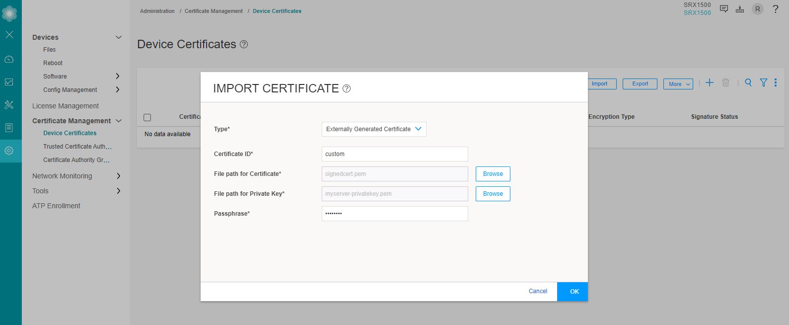 SRX] How to load a PKI X.509 certificate using J-Web for secure