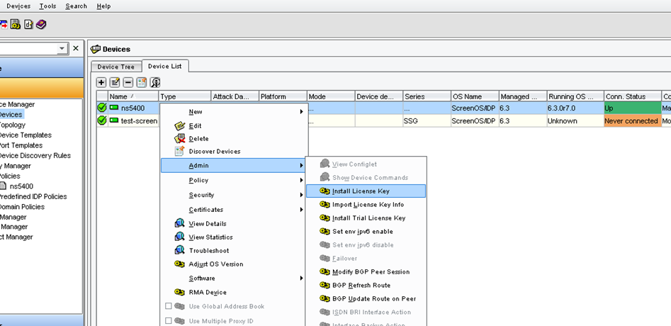 [EOL/EOE] [NSM] How to install a license key on a ScreenOS device from ...